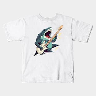 A funky megalodon  playing an electric guitar Kids T-Shirt